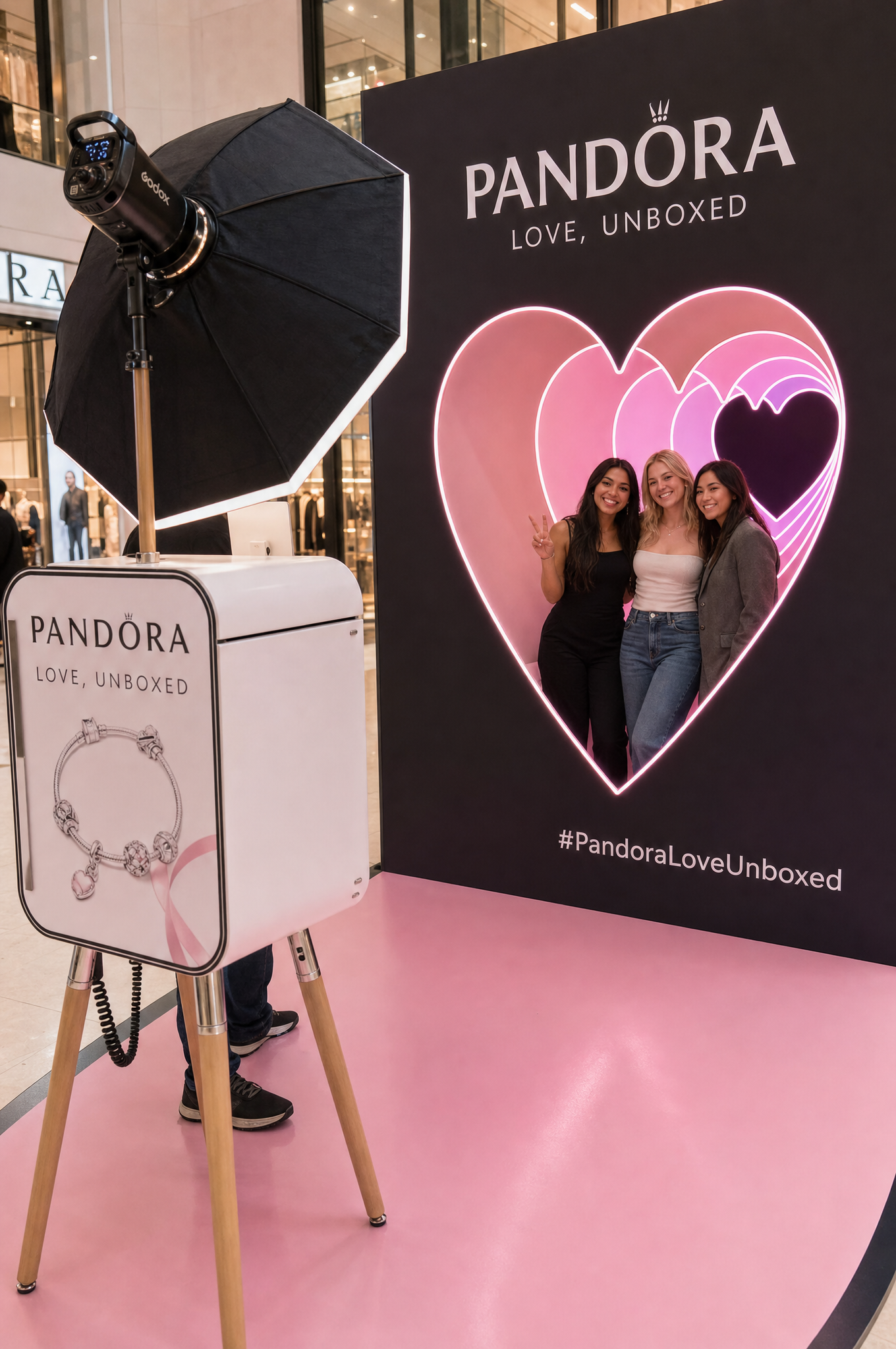 Pandora Love Unboxed retail branded photo booth activation