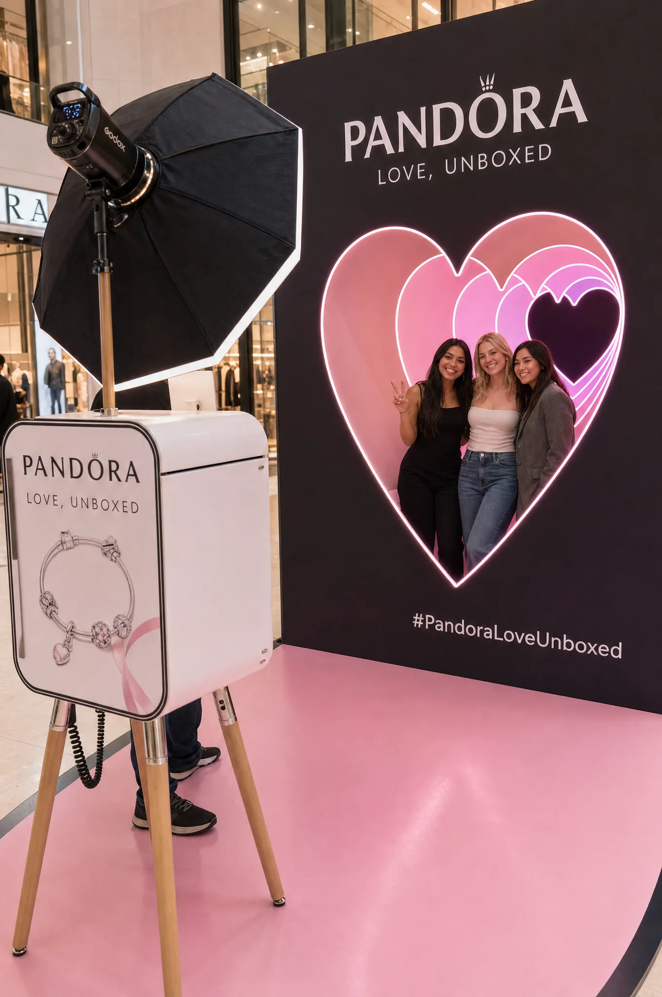 Pandora Love Unboxed retail branded photo booth activation